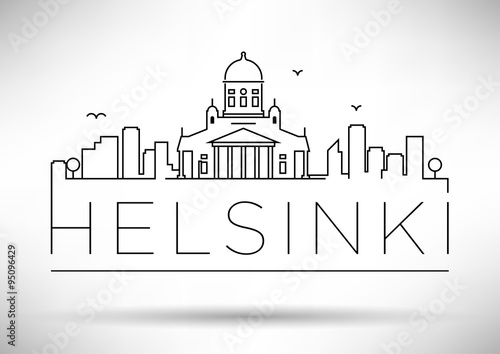 Linear Helsinki City Silhouette with Typographic Design