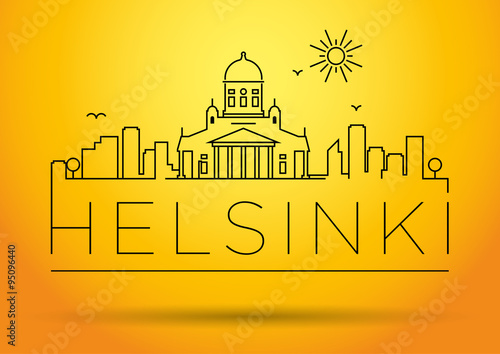 Linear Helsinki City Silhouette with Typographic Design