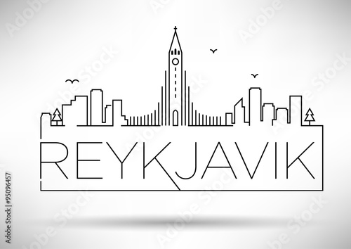 Linear Reykjavik City Silhouette with Typographic Design