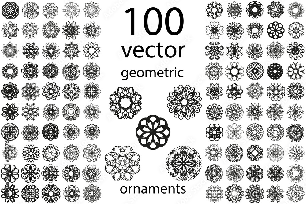 100 Set abstract geometric mandala round ornament