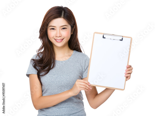 Young Woman show with the clipboard