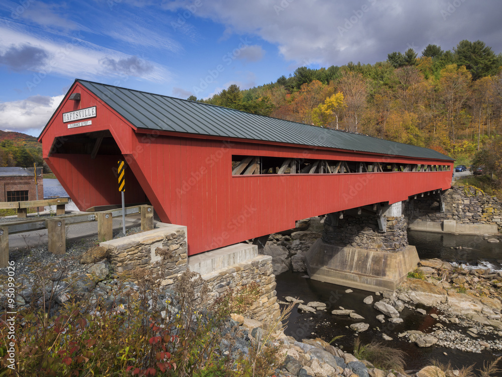 Red covered bridge in Taftsville,Vermont, USA