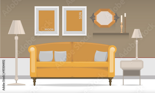 Interior with orange sofa