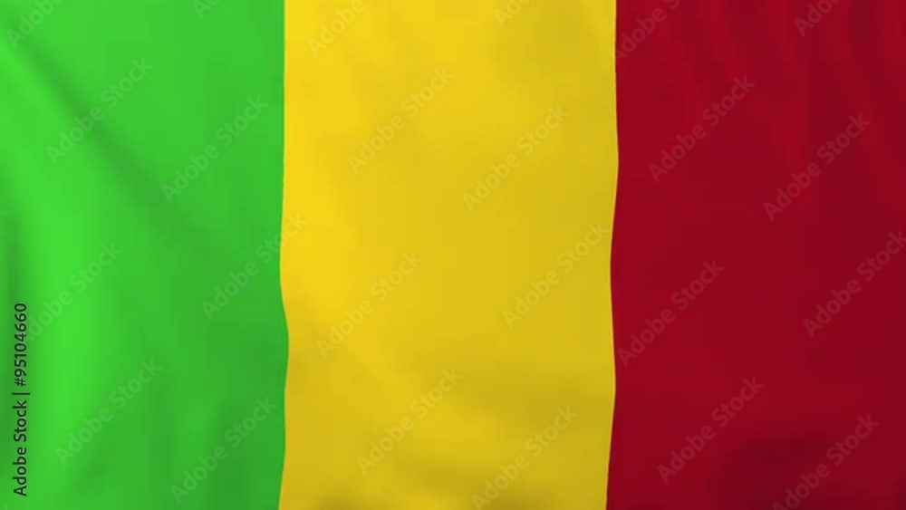 Flag of Mali, slow motion waving. Rendered using official design and colors. Highly detailed fabric texture. Seamless loop in full 4K resolution. ProRes 422 codec. Flag of Mali, slow motion waving. Rendered using official design and colors. Highly detailed fabric texture. Seamless loop in full 4K resolution. ProRes 422 codec.