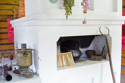 Old stove, samovar, pots
