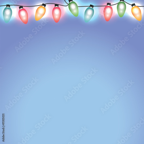 Colorful Christmas Holiday Lights on Blue Background