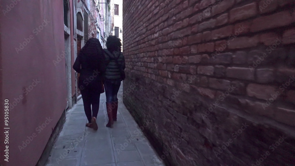 POV of Female friends walking in dark POV of Female friends walking in dark