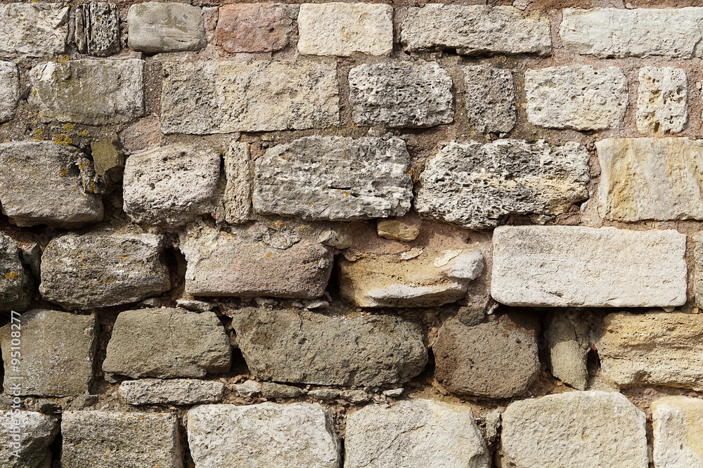 The walls are built of stone blocks and wooden spacers Stock Photo ...