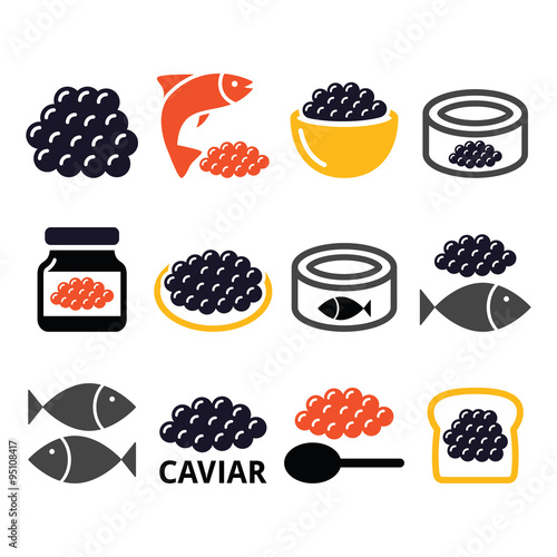 Caviar, roe, fish eggs icons set 