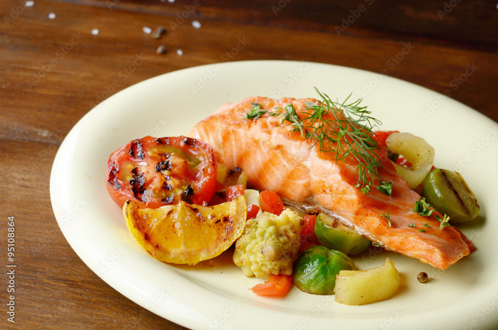 Fried salmon fillet with vegetables Fried salmon fillet with vegetables