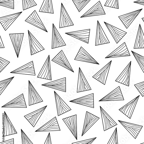 Black and white with lines and triangles. Seamless. Abstract delta texture. Monochrome puzzle background for decoration or backdrop. Unstable endless composition.