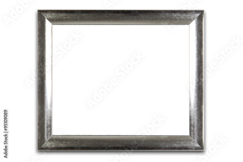 Decorative silver frame isolated on white. Blank interior.