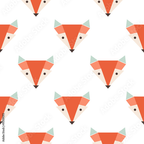 Cute foxes seamless vector pattern. Orange fox's head on white backgroun