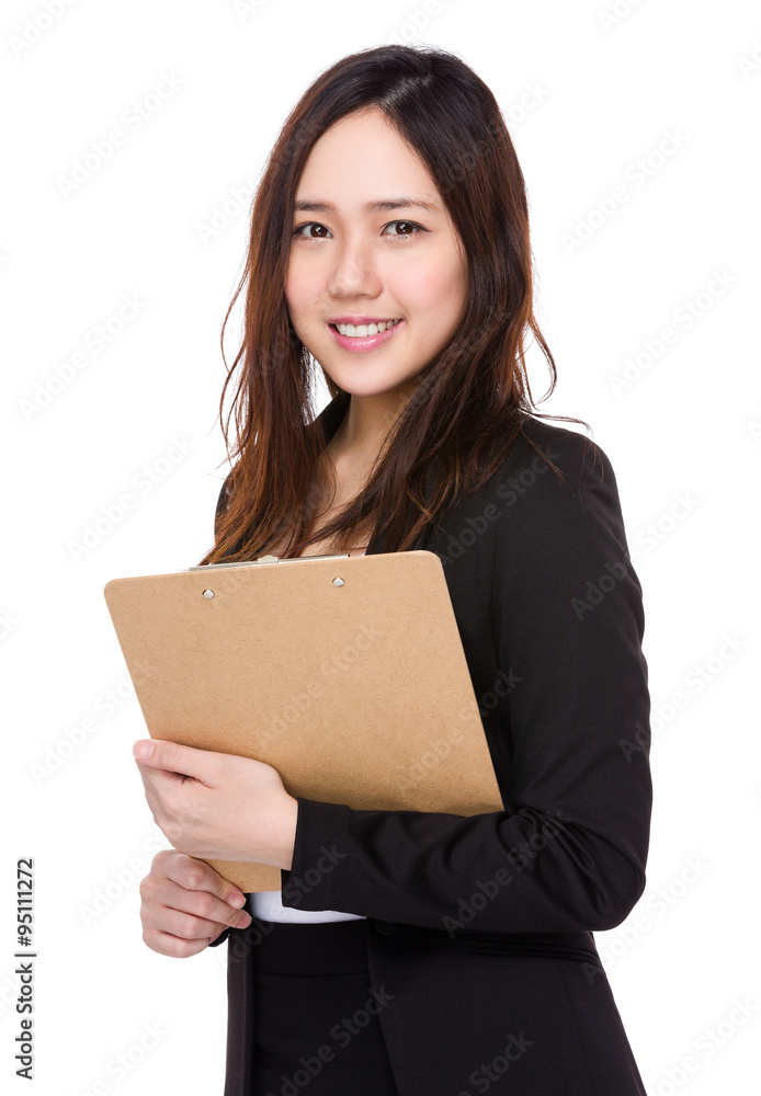 Asian Young Businesswoman hold with clipboard Asian Young Businesswoman hold with clipboard