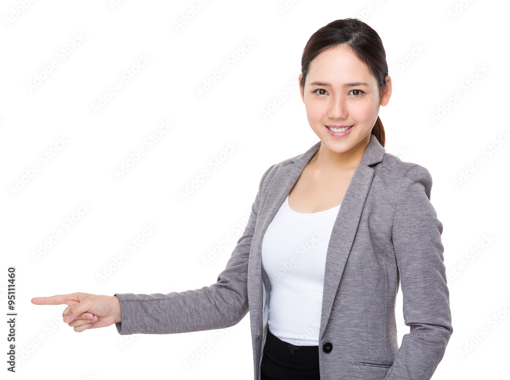Young Businesswoman showing finger point aside Young Businesswoman showing finger point aside