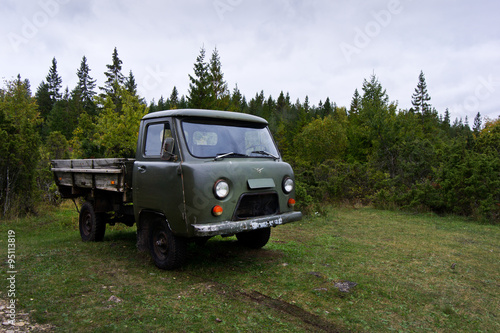UAZ 452 truck standing on the edge of the forest.jpg