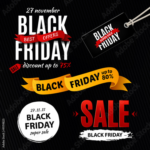Black friday sale design elements, inscription, labels, stickers. Vector set