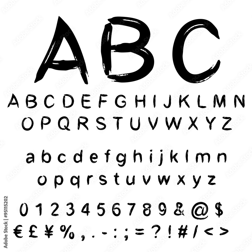 Conceptual collection of black handwritten, sketch or paint fonts Conceptual collection of black handwritten, sketch or paint fonts