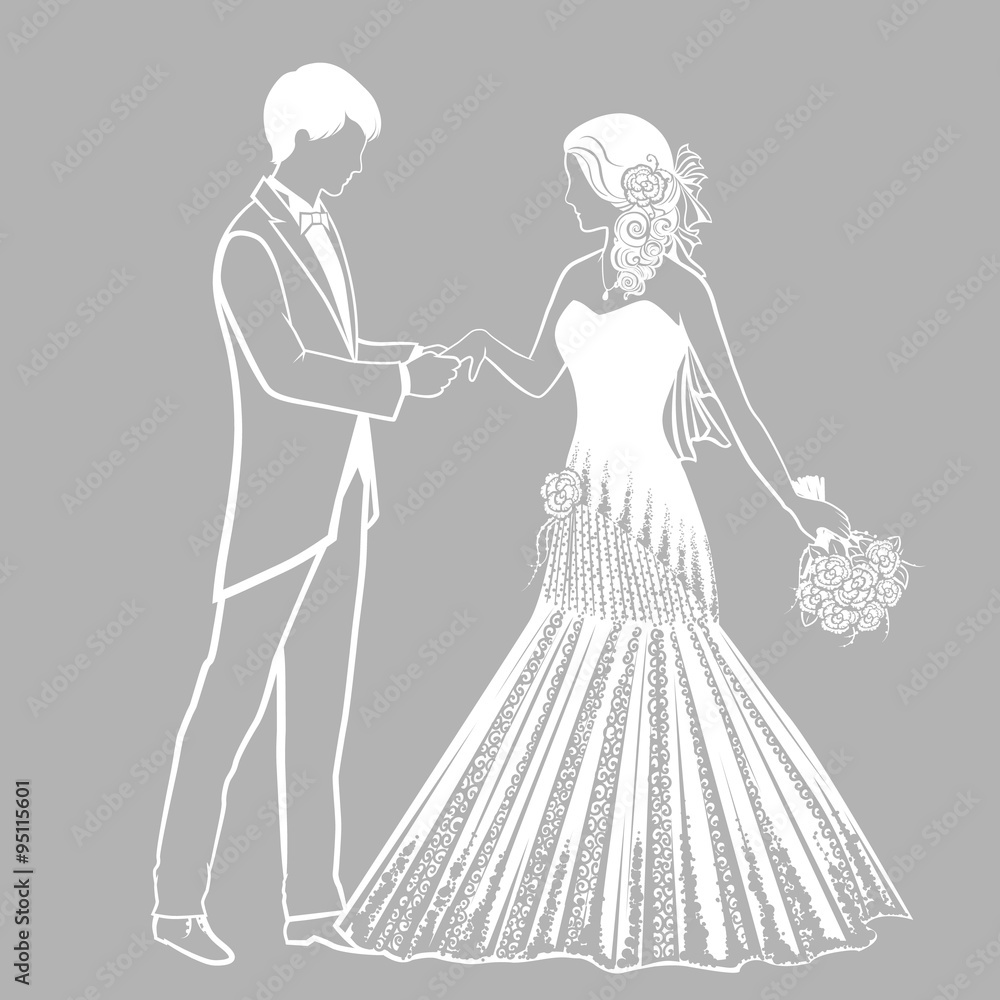 Fototapeta premium silhouettes of the bride and groom in classical dress
