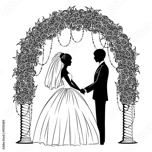 silhouettes of the bride and groom in classical dress