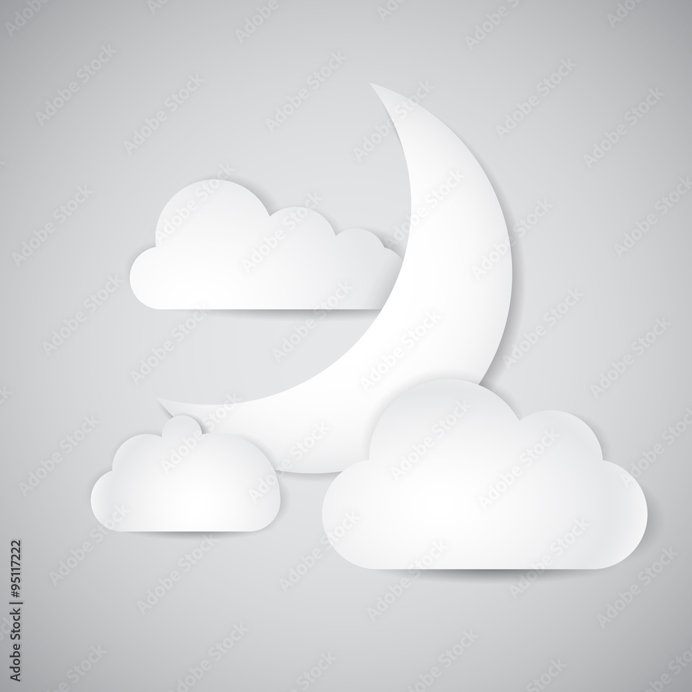 Vector 3d paper night sky with clouds and young moon, realistic looking illustration Vector 3d paper night sky with clouds and young moon, realistic looking illustration