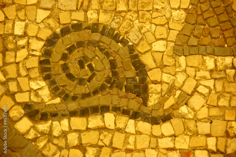 ancient roman mosaic detail of a snail.