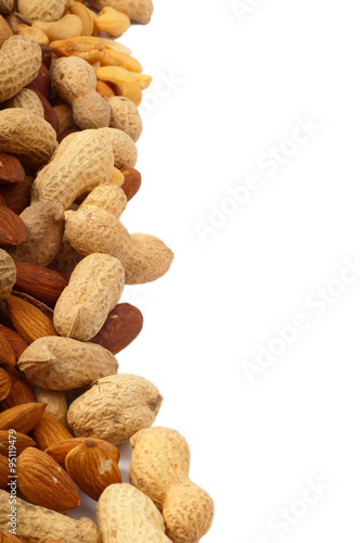 different kinds of nuts on a white background