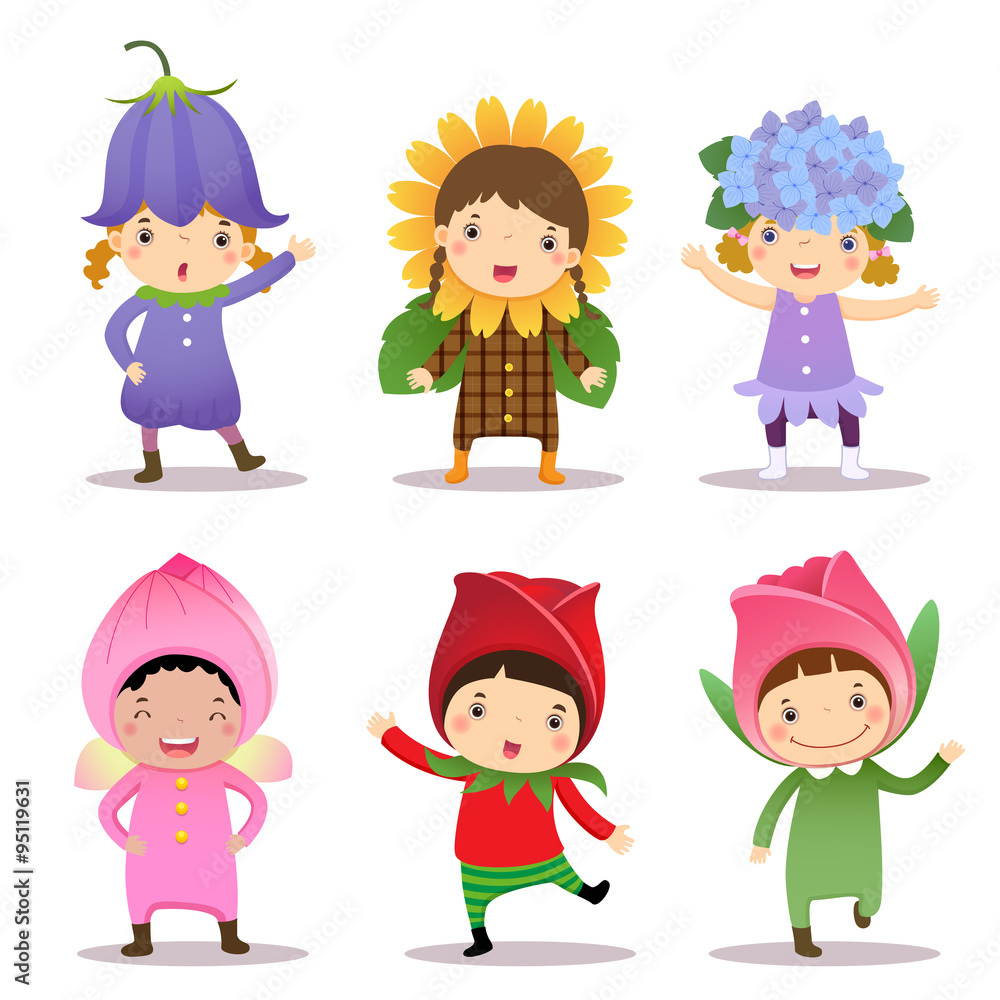 Cute kids wearing flowers costumes Cute kids wearing flowers costumes