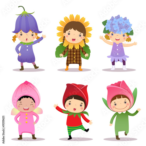Cute kids wearing flowers costumes