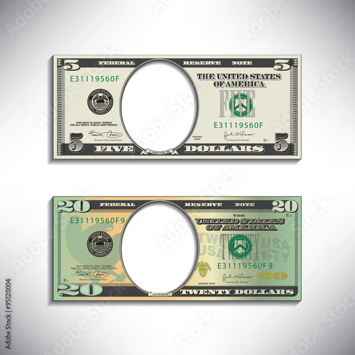 Stylized money looses face for print or web