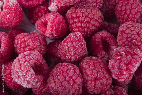 frozen raspberries macro