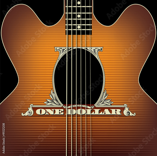 This guitar uses dollar parts for its sound hole