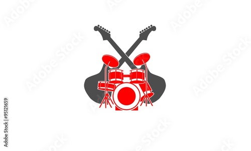 Watching / playing music with drums and guitars, musical instruments vector