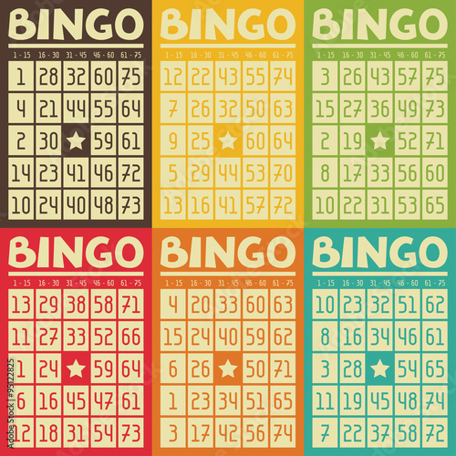 Set of retro  bingo or lottery cards for game
