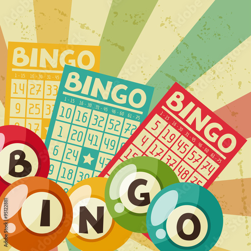 Bingo or lottery retro game illustration with balls and cards photo