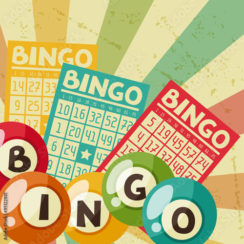 Bingo or lottery retro game illustration with balls and cards
