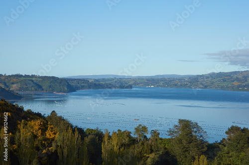Sheltered inlet on the rural island of Chiloe in southern Chile.