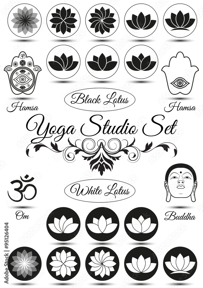 Set of black yoga studio elements
