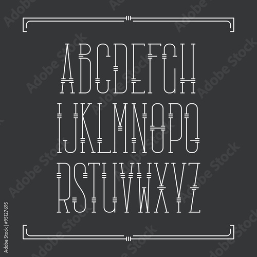 Decorative line font. Monoline serif latin alphabet.