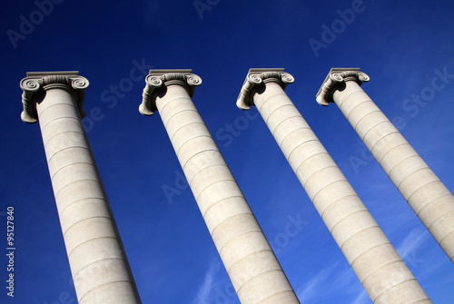 BARCELONA, CATALONIA, SPAIN - DECEMBER 13, 2011: Columns in front of National Art Museum of Catalonia (MNAC) in Barcelona photo