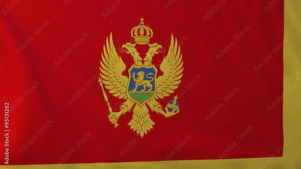 Flag of Montenegro, slow motion waving. Rendered using official design and colors. Highly detailed fabric texture. Seamless loop in full 4K resolution. ProRes 422 codec. Flag of Montenegro, slow motion waving. Rendered using official design and colors. Highly detailed fabric texture. Seamless loop in full 4K resolution. ProRes 422 codec.