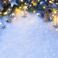 Christmas background with a silver ornament, christmas stars, be