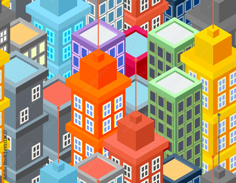 City Pattern with Colorful Buildings for Background