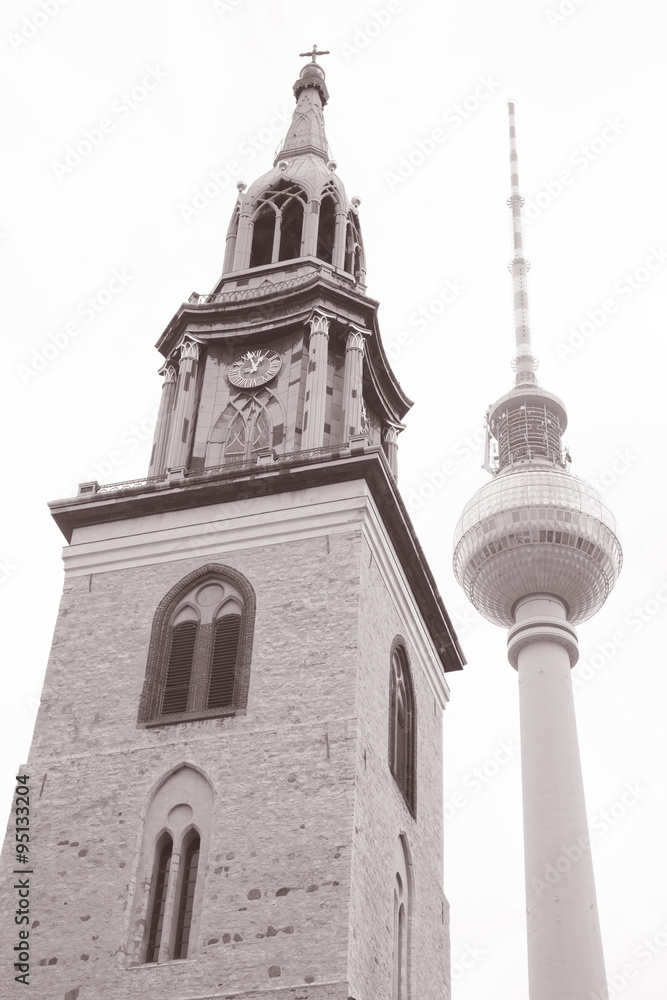 Marienkirche Church and the Fernsehturm Television Tower in Alex