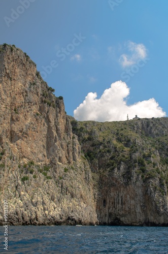 Cliff in Cilento sea view from boat into the sea