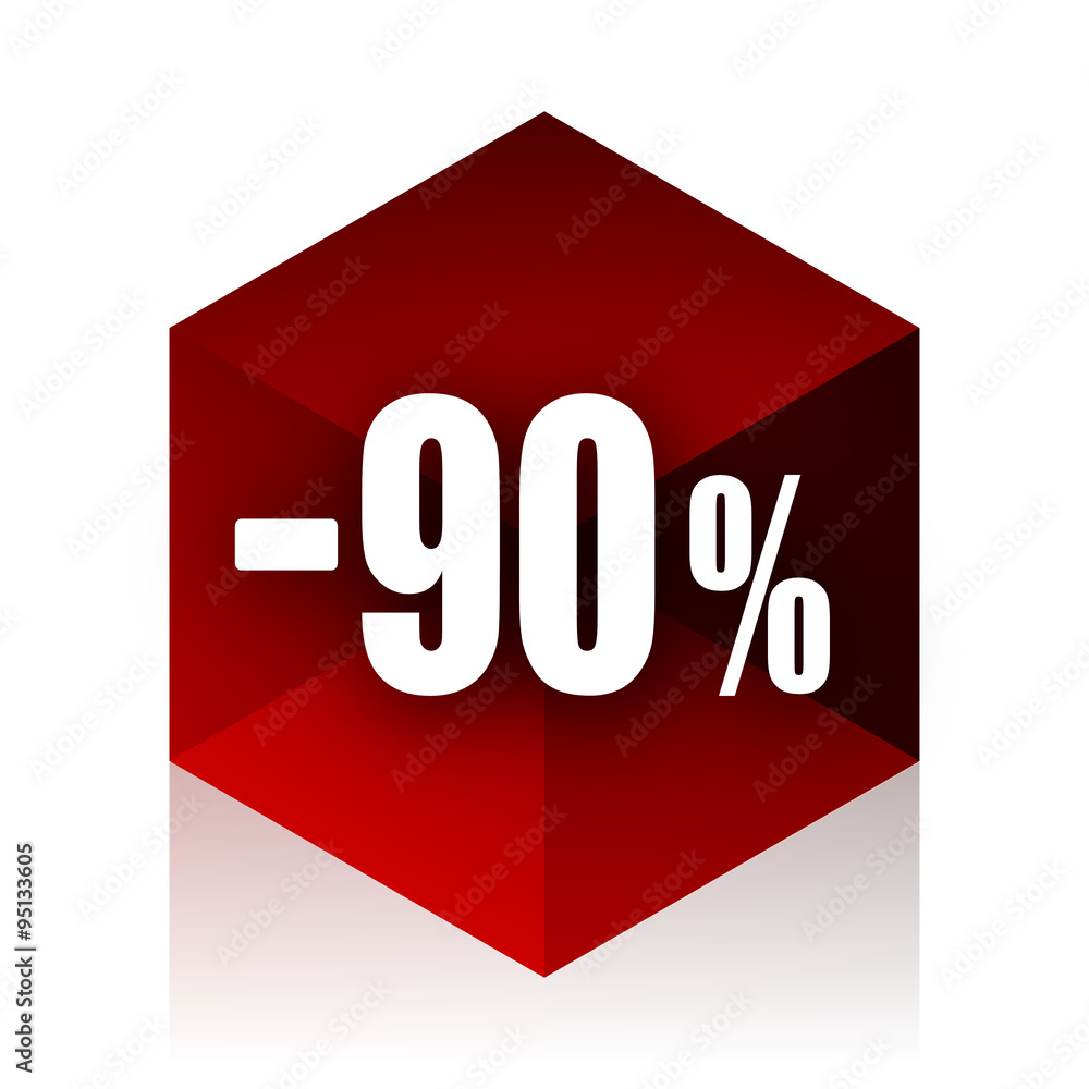 90 percent sale retail red cube 3d modern design icon on white background 90 percent sale retail red cube 3d modern design icon on white background