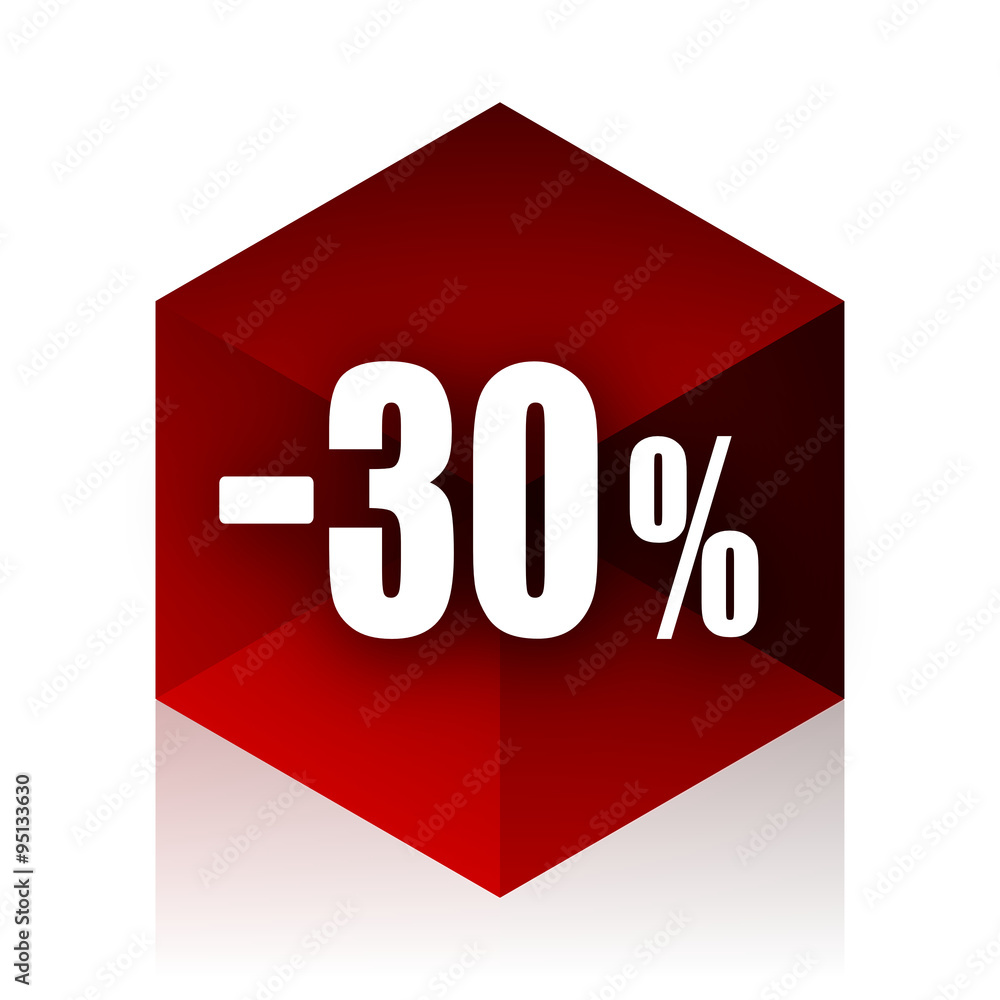 30 percent sale retail red cube 3d modern design icon on white background 30 percent sale retail red cube 3d modern design icon on white background