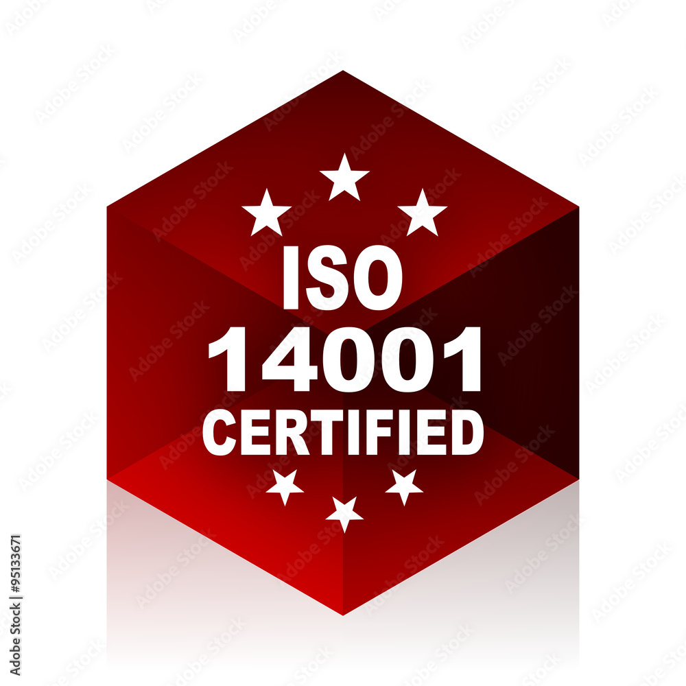 Obraz premium iso 14001 red cube 3d modern design icon on white background