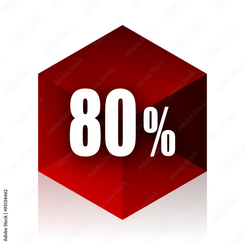 80 percent red cube 3d modern design icon on white background 80 percent red cube 3d modern design icon on white background