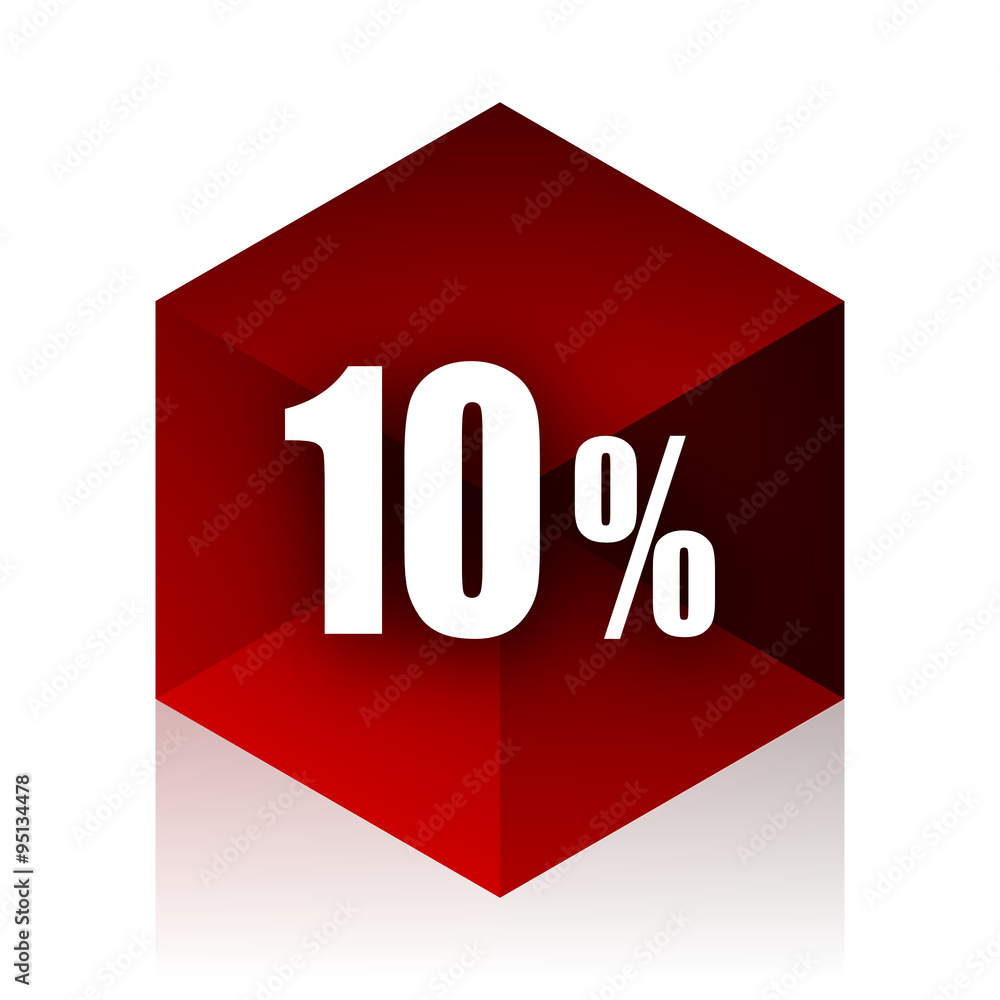 10 percent red cube 3d modern design icon on white background